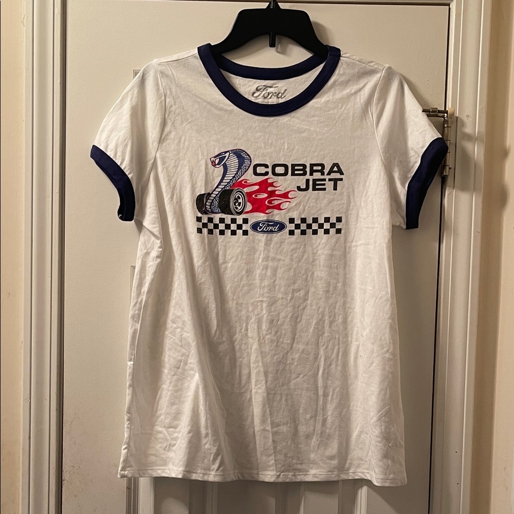 Ford Cobra Jet White Tee with Blue Trim